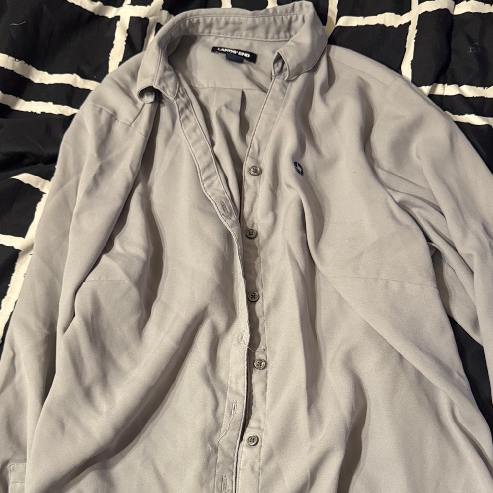 Lands' End Women's Gray Button Down Shirt